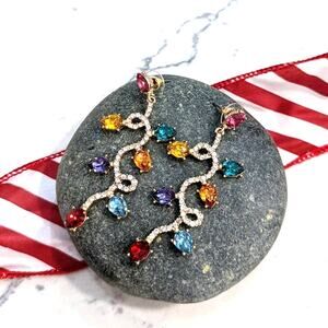 Holiday Lights Long Gold Dangle Post Earrings for Christmas NEW